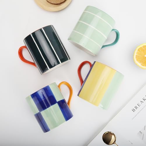 Koja Colorful Hand Painted Ceramic Mugs, 16 oz, Set of 4, Dishwasher Safe - Image 4