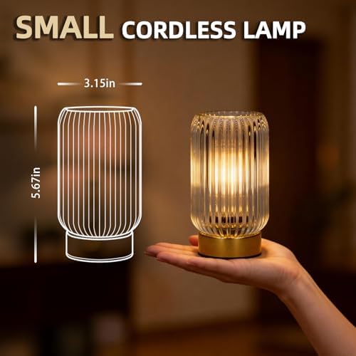 MJ PREMIER Battery Operated Lamp, Small Cordless Lamp with Timer, Clear*2 - Image 2