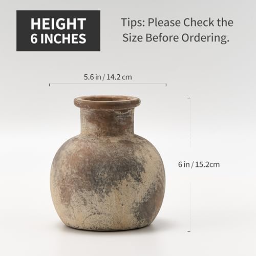 SIDUCAL Ceramic Rustic Farmhouse Vase | 6 Inch Pottery Decorative Flower for Home Decor | Boho Vase | Terracotta for Table, Living Room, Bathroom Decoration, Shelf Decor, Mantel - Image 4