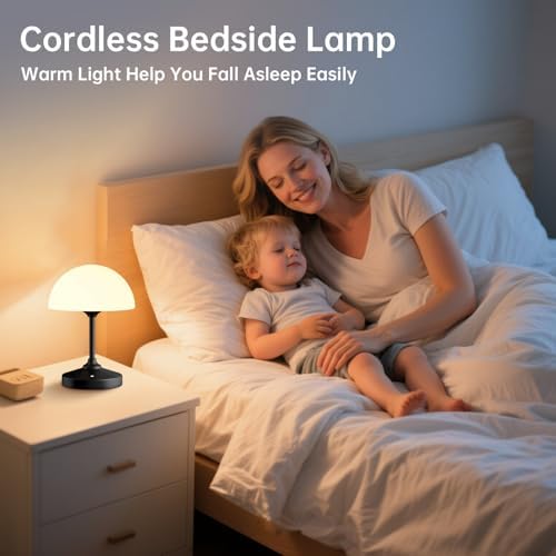 Dawnwake Mushroom Lamp Cordless Lamp Table Lamp,Outdoor Waterproof Shower Lamps,5000mAh Rechargeble Battery Operated Dimmable Touch Desk Lamps,LED Night Light for Bathroom Patio Camping Outdoor(Black) - Image 2