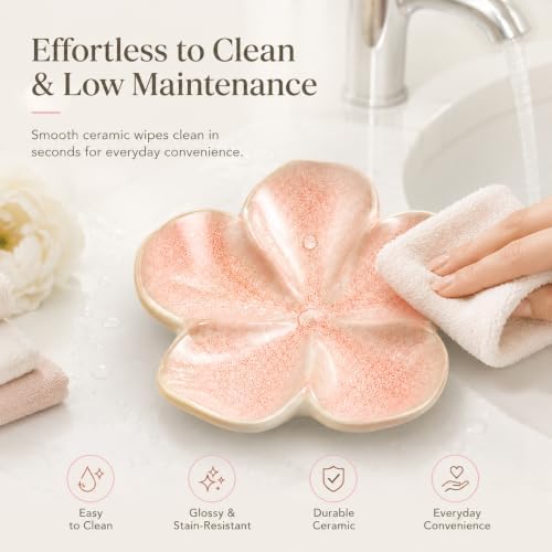 Ceramic Flower Jewelry Ring Trinket Dish Tray, Gifts for Women, Blush Pink - Image 5