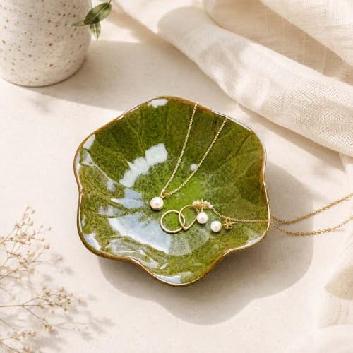 Green Ceramic Lotus Leaf Jewelry Dish Tray,Ring Dish Trinket Tray - Image 2