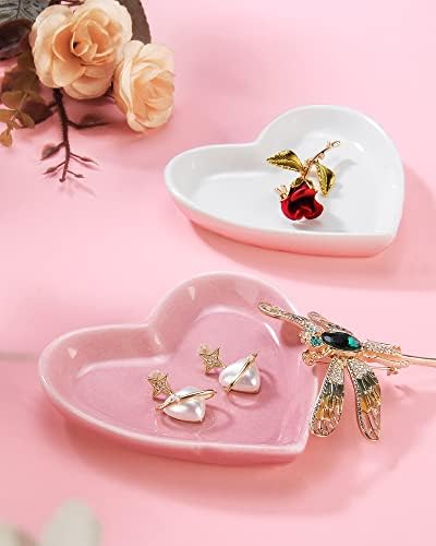 JAMEND CLXP Pink Heart Jewelry Tray, Engagement Wedding Ring Dish Earring Holder for Newlyweds, Sweet Gift for Women, Ceramic. NO ROSE. - Image 4