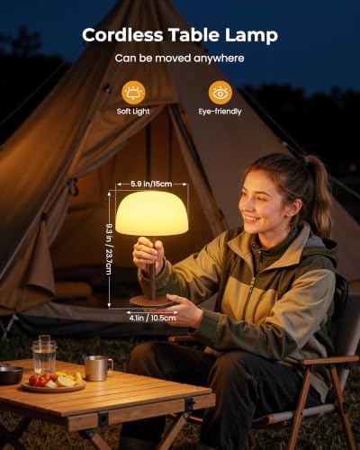 Shower Lamp Waterproof, Cordless IP65 Shower Lights for Inside Shower, 7500mAh Rechargeable Battery, 3 White Tones & 15 RGB Stepless Dimming LED Table Lamp for Bathroom Home Indoor (Walnut) - Image 6