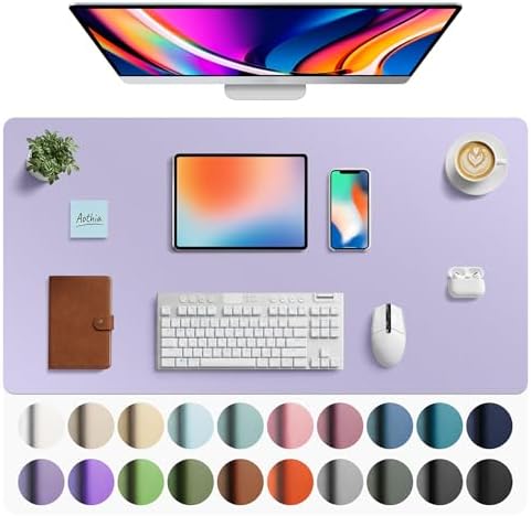 Aothia Faux Leather Desk Mat - Large Mouse Pad, Non-Slip PU Leather Blotter, Waterproof Writing Surface for Office and Home (Lavender, 40" x 24") by AothiaSimpleNaturalUnique