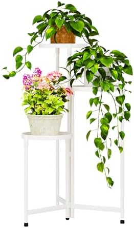 Plant Stand Indoor Outdoor, 3 Tier Metal Corner Shelf White 9 in Wide by Atpddpey