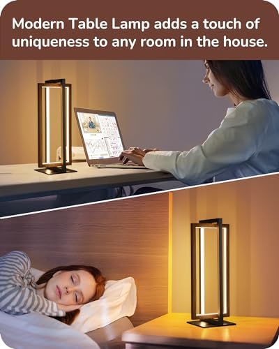 EDISHINE Modern LED Table Lamp, Minimalist Bedside Lamp, Walnut Wood Grain - Image 6