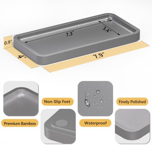 Weenson Bamboo Bathroom Vanity Tray, Decor, Silver, 7.9" x 4" x 0.8" - Image 3