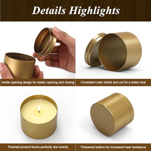 PCREGPAE 4OZ Gold Candle Tins Cans with Lids and Wicks for Making Candles - Image 5