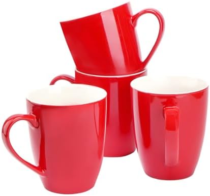 BTaT- Porcelain Coffee Mugs Set, 16 Ounces, 4 Pack, Red Ceramic Coffee Mugs with Handle, Restaurant Cups for Mocha, Tea, Cappuccino, Cocoa, Cereal, Mug Gift Set, Dishwasher and Microwave Safe by BrewToATea