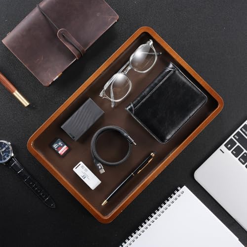 ProCase Wood Valet Tray for Men, Key Tray, Desk & Nightstand -DarkBrown - Image 4