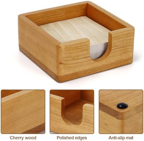 MultiBey Cherry Wood Sticky Note Holder, Self -Sticky Note Pad Holder, Thicked Wooden Post it Note Dispenser Memo Pad Holder, Desktop Accessories Organizer for Office School Home - Image 3