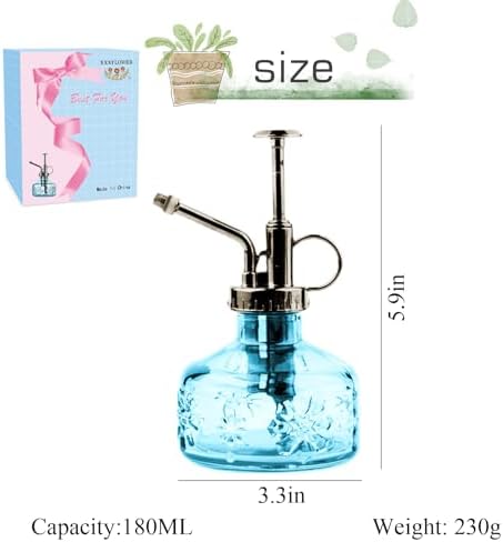 XXXFLOWER Glass Plant Mister Spray Bottle for Indoor Plant Spritzer Succulent Watering Bottle Tall Vintage Style with Bronze Plastic Top Pump - Image 2