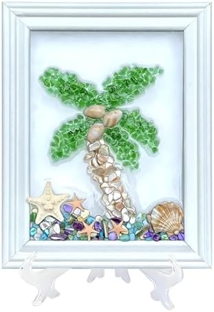 CIYOJA Sea Glass Stained Glass Kit – Coconut Tree Resin Art Mosaic Kit for Adults, DIY Beach Craft with Crushed Seaglass, Tropical Palm Tree Artwork for Home Décor, Beginners & Creative Projects by CIYOJA