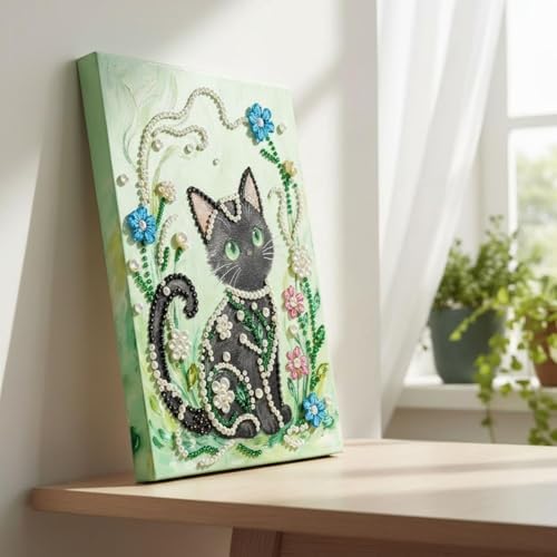 DIY Pearl Painting with Frame, Creative Design, Handmade Stress-Relieving Home Wall Decoration, Includes Frame and Tools-Black Cat - Image 5