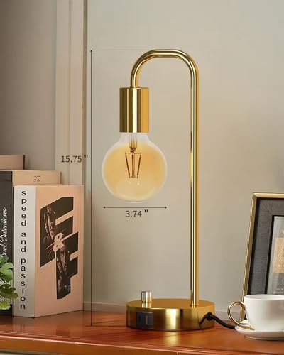 ONEWISH Industrial Table Lamp with 2 USB Port, Stepless Dimmable Nightstand Bedside Lamps for Bedroom,Desk Lamps with 2700K Gold Gradient Bulb for Reading Living Room - Image 7