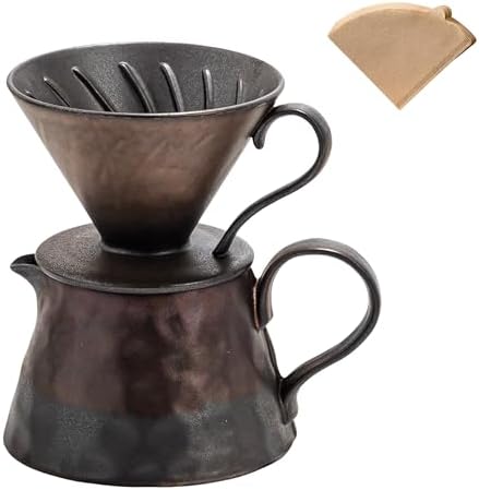 Pour Over Coffee Maker,Ceramic Coffee Maker With 40 pcs Paper Filter，15oz/450ml Ceramic Pour Over Coffee Dripper (Retro gold) by HYAXGM