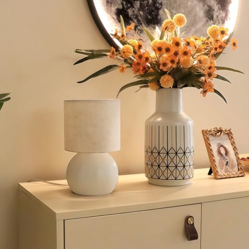 Small Table Lamp for Bedroom, Bedside Nightstand Lamp Set of 2, Minimalist Metal Desk Light with Linen Lampshade, W6.3H10.4 Inch, Including Light Bulb, White - Image 5