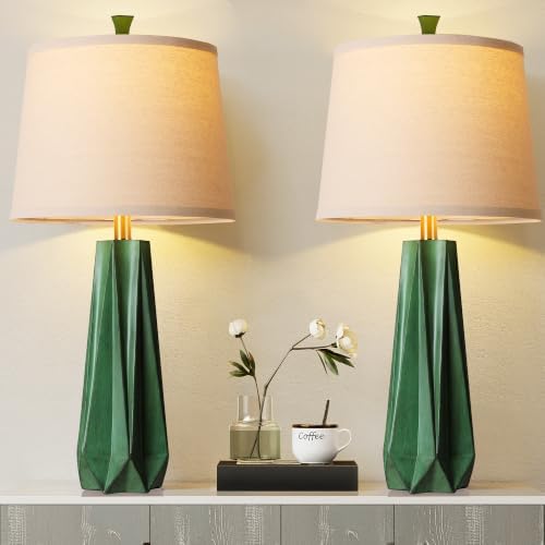WIHTU 27" Resin Table Lamp Set of 2, Green Desk Lamp, Beside Lamp for Decor by WIHTU