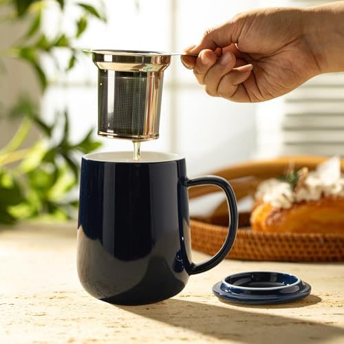 Sweese 20oz Porcelain Teacup with Infuser and Lid, Large Tea Mug for Loose Tea - Microwave and Dishwasher Safe, Insulated, Modern Design for Tea Lovers - Image 3