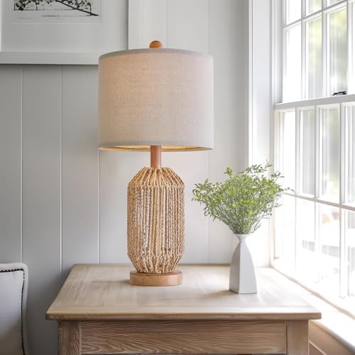 OYEARS 21" Boho Table Lamps Set of 2 for Living Room, Bedside Lamps for Nightstand, Rattan Lamp for Bedroom, Farmhouse Table Lamps for Boho Decor, End Table, Retro, Brown - Image 6
