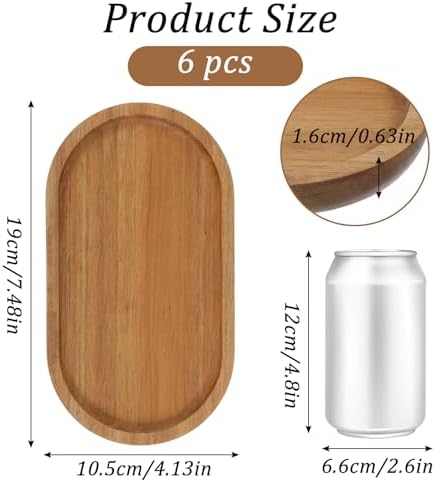 6 Pcs Small Acacia Wood Serving Trays Mini Wooden Platters Wooden Vanity Tray Dispenser Wood Counter Plates Bathroom Countertop Organizer Trays Coffee Bar Tray Appetizer Serving Board Snack Serve Boar - Image 2