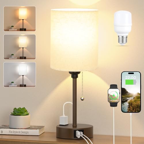 Small Bedside Table Lamp for Bedroom, Desk Lamp with USB Ports for Dorm - Image 7