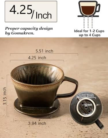 Gomakren Pour Over Coffee Maker 3 Hole Cone Brewer, Ceramic Coffee Dripper - Image 2