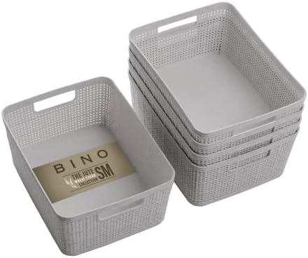 BINO | Woven Plastic Basket | Small (Natural Grey), 5-Pack | THE JUTE COLLECTION | Home Organization, Space - Saving Storage, Stylish Design | Jute Basket | Plastic Storage Basket by BINO