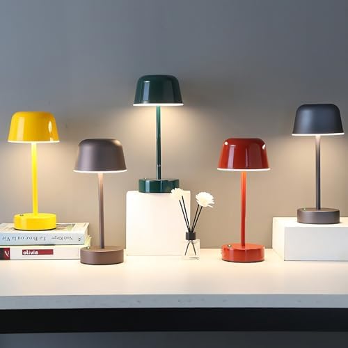 Rechargeable Table Lamp Cordless, Portable Mushroom Table Lamp with USB Port, Tri Color Dimmable Touch Lamps for Bedrooms, Nightstand, Dining Table, Living Room, Dark Green - Image 2