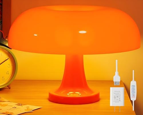 Orange Mushroom Lamp Dimmable Mushroom Table Lamp with 3 Lighting Modes Plug Donut 70s Retro Mid Century Lamp for Room Aesthetic Modern Lighting for Bedroom Living Room Home Decor & Gifts by Unknown