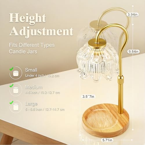 Dreamholder Electric Candle Warmer Lamp with Timer, Dimmable Candle Lamp with Adjustable Height, Glass Wax Melter for Jar Candles Wood Base Floral Home Decor Gifts for Women Mom, Natural Wood - Image 2