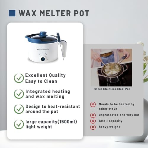 KQU Wax Melting Pot with Thermometer, Electric Wax Melter for Candle Making with Spout 1.5Qt, Small Double Boiler Pot Set for Beginner Adults - Image 3