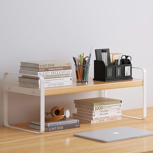 YGYQZ Desk Shelf Organizer for Top of Desk, 1-Tier Desktop Bookshelf, White & Wood by YGYQZ