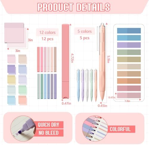 Jutom 39 Pcs Aesthetic Book Annotation Kit,Pink,Kawaii Style - Image 4