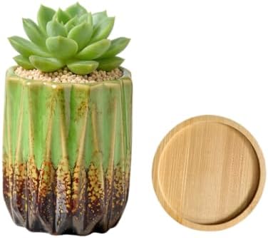 Modern Textured Ceramic Succulent Planter Pot – (No Plant Included) – Perfect for Small Plants, Cacti & Desk Decor – Lightweight & Durable，Green by SJBAG