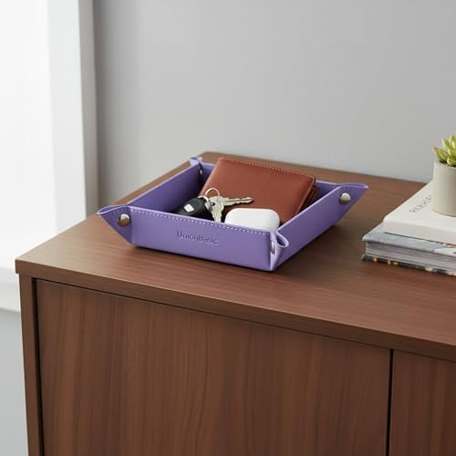 UnionBasic Small Valet Tray, Jewelry Tray for Rings Watches Earrings, Entryway Catchall Caddy for Coins Keys Change, Nightstand Bedside Valet Holder, Trays for Electronic Gadgets, Purple - Image 5