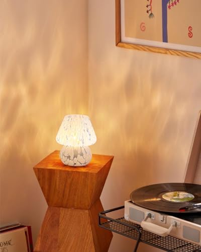 ONEWISH Mushroom Lamp Small Bedside Table Lamp-Nightstand Nightlight Dimmable Stepless, Translucent Glass Desk Lamp for Bedroom Dorm Living Kitchen, Murano Style Aesthetic Cute Home Decor(Blue) - Image 2