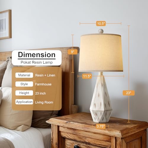 PoKat 23'' Farmhouse Table Lamps Set of 2, Beige Rustic Lamps for Living Bedroom Night Stands, Bedside Nightstands Living Room Table Lamps for End Side Table, Beige and White - Image 2