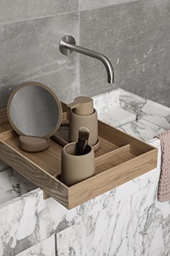 blomus SONO Modern Bathroom Countertop Oval Tray Organizer - Ceramic Soft Touch - Tan - Image 3