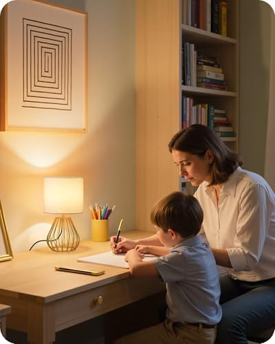 Gold Table Lamp Set of 2, Small Bedside Lamps Set of 2, 2700K LED Bulb Included, Gold Metal Base & White Linen Lampshade, Modern Nightstand Lamps for Bedroom, Living RoomDCW06TLP205 - Image 5