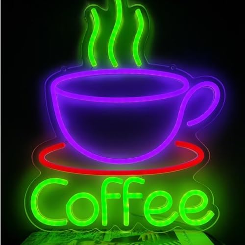 LED Coffee Cup Neon Sign Large 5V USB Powered Acrylic Neon Lights with Dimmable Switch and Hanging Chain for Coffee Cafe Bar Party Living Room Sign Gifts(Purple,Green,Red) - Image 2