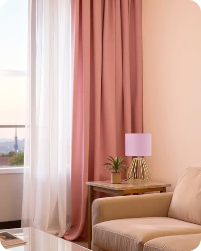 Pink and Gold Table Lamp, Small Bedside Lamp with Metal Base & Pink Linen Lampshade, Modern Nightstand Lamp, Little Cute Desk Lamp for Girl Kid's Room, 2700K LED Bulb Included, DP06TL05 - Image 3