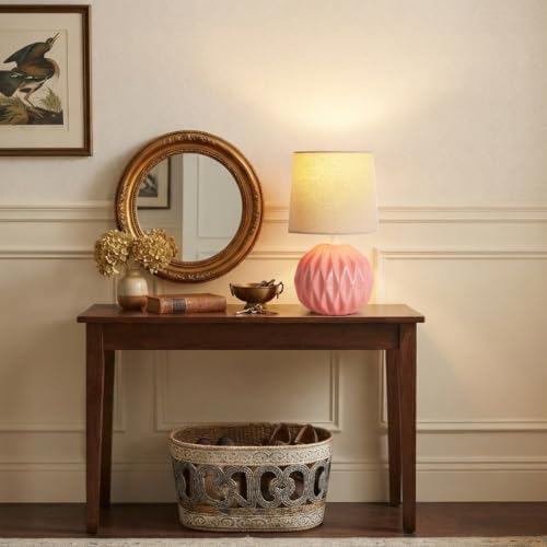 Pink Ceramic Table Lamp with Linen Shade, Small Bedside Lamp for Bedroom - Image 6