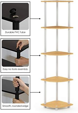 Furinno Turn-N-Tube Corner Shelf Set of 2, 5-Tier Corner Bookshelf, Open Storage Shelves, for Organization and Storage, Living Room, Home Office, Garage, Beech - Image 6