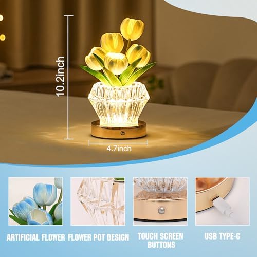 Blue Tulip Flower Lamp Diamond Vase Decor Gifts for Women - Image 4