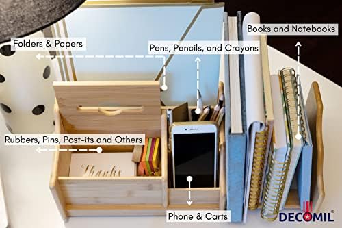 DECOMIL Bamboo Desk Organizer, Wood Desktop Shelf, Perfect Office Decor for Office Supplies Storage, Multifunction Desktop Organizer Shelf - Image 6