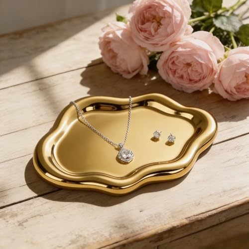 Ceramic Jewelry Tray Trinket Dish, Cloud Shaped, Gold by Unknown