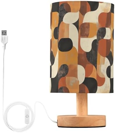 Rustic Modern Style Abstract Pattern Bedside Table Lamps with USB Port for Bedroom Lamp Accent Table Lamp Small Nightstand Lamp Sturdy Linen Shade Wooden Base Decorative Lamps for Kids|Dorm|Ho by Fustylead