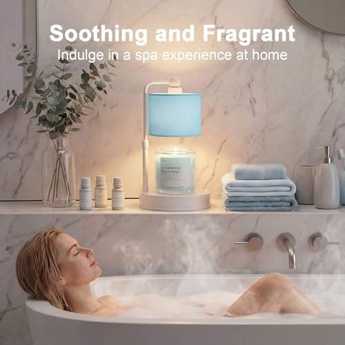 Candle Warmer Lamp with Timer, Dimmable Candle Wax Warmer, Height Adjustable Electric Candle Lamp Warmer with 2 Bulbs, Gifts Idea for Women Her, Mom, Vintage Home Decor for Bedroom-Blue - Image 6